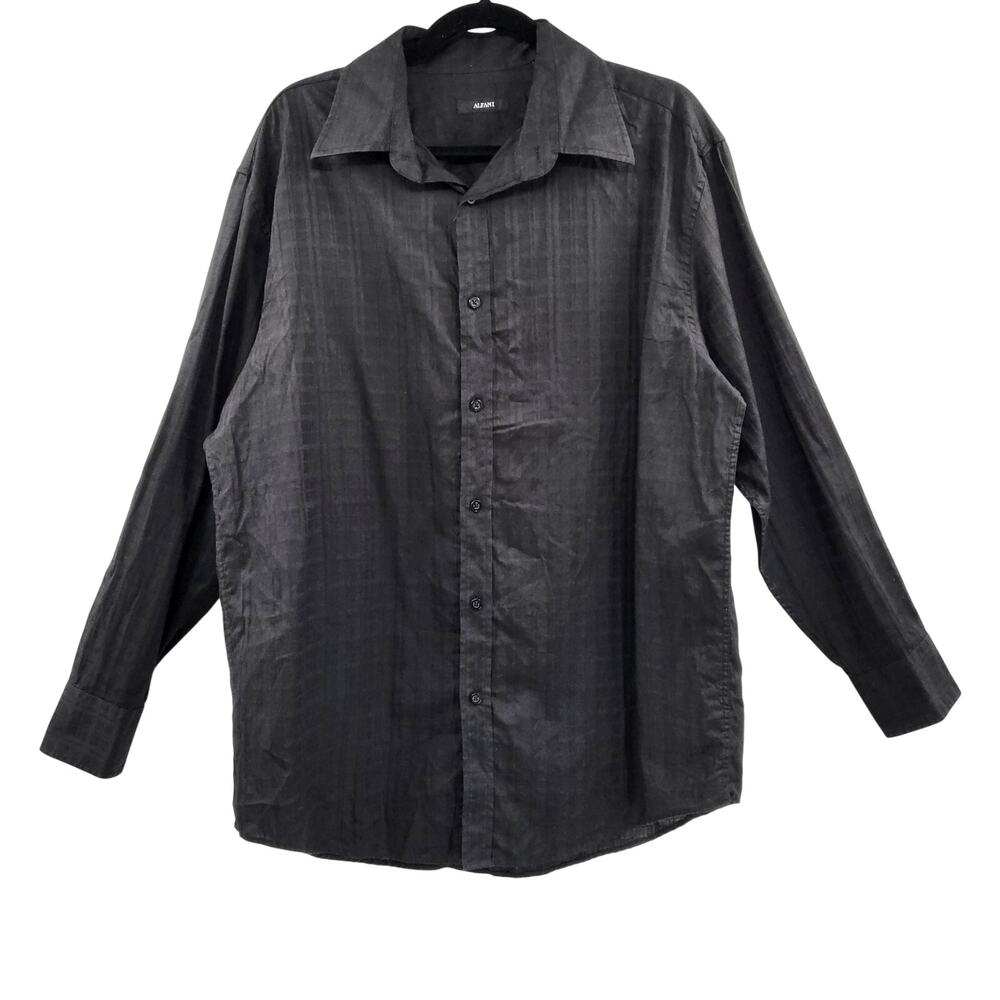 Alfani 100% Cotton Black Long-sleeve Button-up Shirt Spread Collar Men's Size L